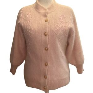 Creatore Women Sweater Cardigan M Angora Lambswool Pearl Buttons Coquette Ballet